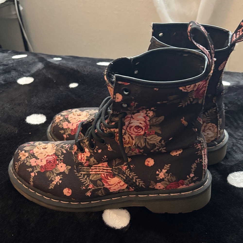 Dr. Martens Black Floral Combat Boots
